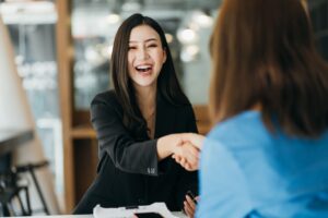 happy woman hired for a full time job